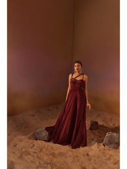 Qunic - Chocolate Brown Indowestern Gown
