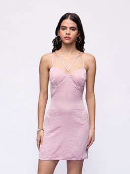 MIXT by Nykaa Fashion - Blush Pink Solid Shoulder Straps Neck Strappy Mini Bodycon Party Dress