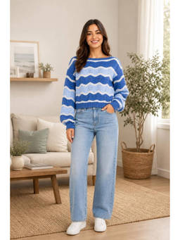 Cider - Wave Striped Lantern Sleeve Sweater (XS)