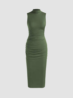 Cider - High Neck Ruched Midi Dress (XS)