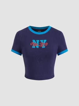 Cider - New York Cotton-blend Round Neckline Graphic Contrasting Binding Short Sleeve Tee