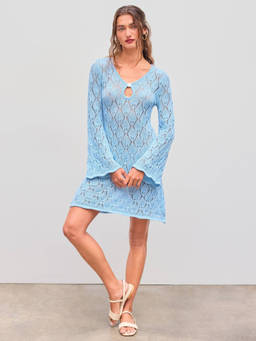 Cider - Knitted Scoop Neckline Cut Out See-through Mini Dress