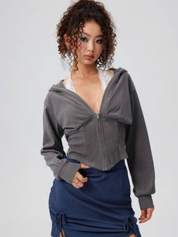 Cider - Rib Lace Halter Contrasting Binding Hoodie