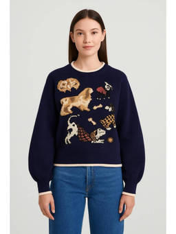 Cider - Round Neck Puppy Contrasting Binding Knitted Top