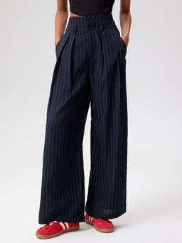 Cider - Mid Waist Striped Pleated Button Trousers