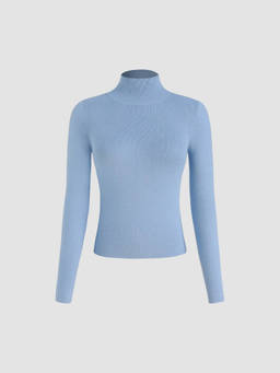 Cider - Solid High Neck Knitted Long Sleeve Top