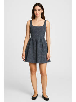 Cider - Tweed U-neckline Solid Mini Dress