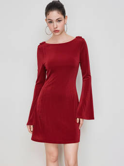 Cider - Boat Neck Solid Backless Mini Dress
