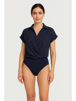 Cider - Collar Twist Oversized Shirt Bodysuit