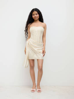 Cider - Sequin Lace Up Corset Draped Bandeau Mini Dress