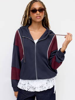 Cider - Terry Colorblock Zip Through Oversized Hoodie