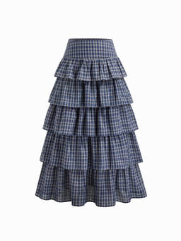 Cider - Cotton-blend Mid Rise Tartan Layered Ruffle Hem Skirt