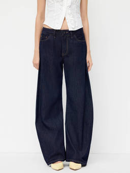 Cider - Denim Low Rise Solid Pocket Barrel-leg Jeans