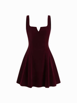 Cider - Velvet V-neck Ruffle Dress