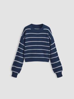 Cider - Striped Knit Round Neckline Long Sleeve Top