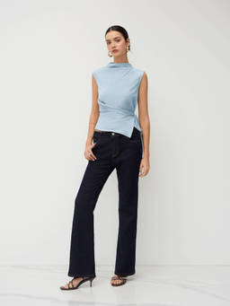 Cider - Stand Collar Texture Ruched Knotted Tank Top
