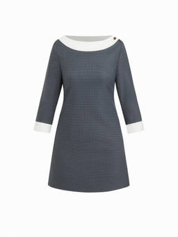 Cider - Cotton-blend Boat Neck Houndstooth Contrasting Binding Mini Dress