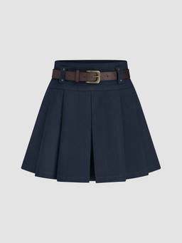 Cider - Mid Waist Solid Pleated Skort with Belt