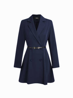 Cider - Notched Collar V-neck Mini Blazer Dress With Belt