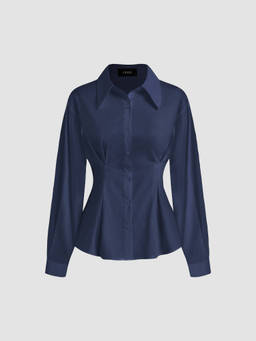 Cider - 100% Cotton Polo Stripe Waist-cinching Shirt
