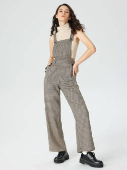 Cider - Houndstooth Button Straight Leg Jumpsuit