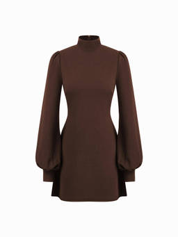Cider - High Neck Ruffle Puff Sleeve Dress