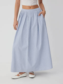 Cider - Cotton-Blend Mid Rise Solid Ruffle Maxi Skirt