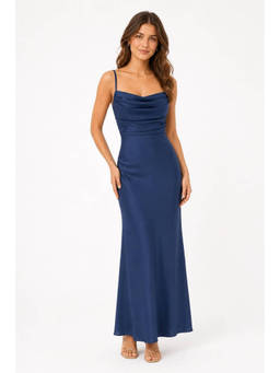 Cider - Satin Square Neck Ruched Lace Maxi Dress