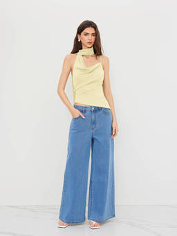 Cider - Halter Neckline Ruched Cami Top With Scarf