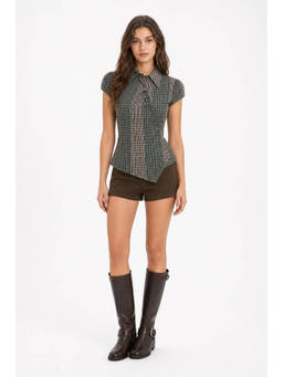 Cider - Cotton-Blend Asymmetrical Button Two Tone Patched Shirt