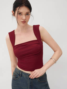 Cider - 2 Pack Solid Ruched Square Neck Crop Top