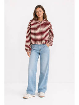 Cider - Fleece High Neck Women's Oversized Zip-Up Sweatshirt Wine