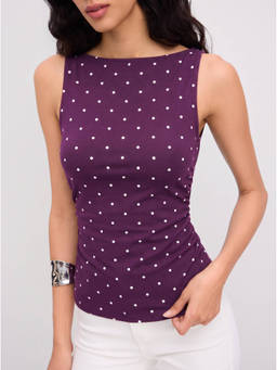 Cider - Cotton Blend Women’s Knotted Ruched Boat Neck Tank Top Purple
