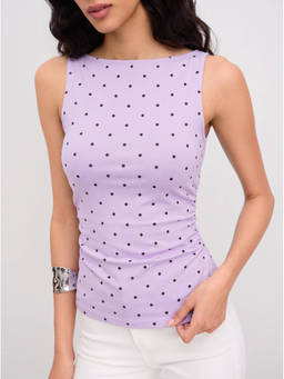 Cider - Cotton Blend Women’s Knotted Ruched Tank Top Violet