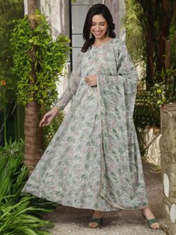 SAK JAIPUR - Women Georgette Printed Round Nack Kurta With Dupatta (Set of 2)