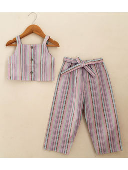 Woonie - Striped Strap Top with Culottes - Lavender (Set of 2)