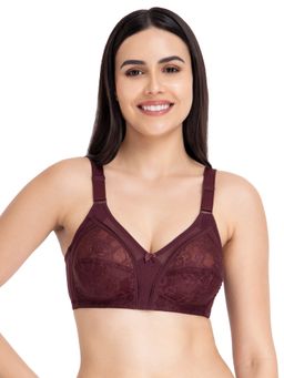 Amante - Solid Non Padded Non Wired Full Coverage Lace Bra Wine