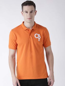 Club York - Men Orange Solid Polo Collar T-Shirt