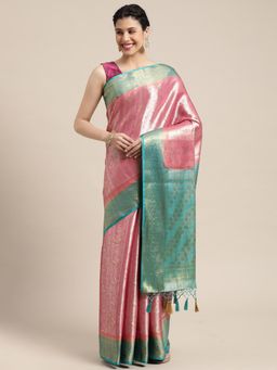 Mimosa - Women's Kanjivaram Art Silk Pink Saree with Unstitched Blouse