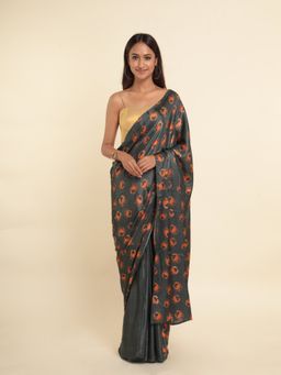 Suta - Grey Printed Viscose Rayon Saree