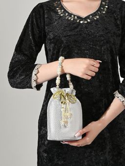 Lavie Signature - Womens Silver Bisbee Pearl Handle Potli Bag (M)