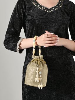 Lavie Signature - Womens Gold Bisbee Pearl Handle Potli Bag (M)