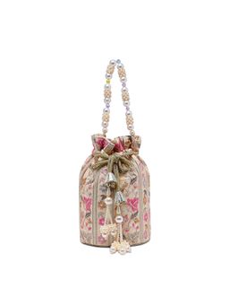 Lavie Signature - Womens Beige Mint Embroidered Potli Bag (M)