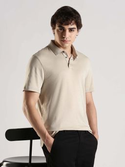 Calvin Klein - Beige Solid Cotton Polo T-Shirt