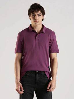 Calvin Klein - Purple Solid Cotton Polo T-Shirt
