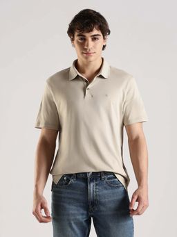 Calvin Klein - Beige Solid Cotton Polo T-Shirt