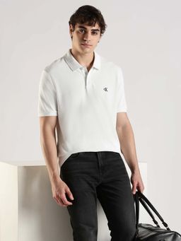 Calvin Klein - White Solid Cotton Polo T-Shirt