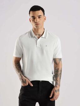 Calvin Klein - White Solid Cotton Polo T-Shirt