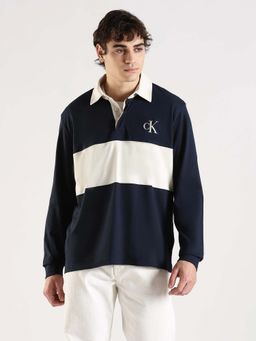 Calvin Klein - Navy Blue & White Cotton Polo T-Shirt