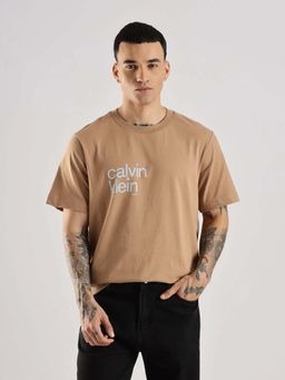 Calvin Klein - Tan Printed Cotton T-Shirt